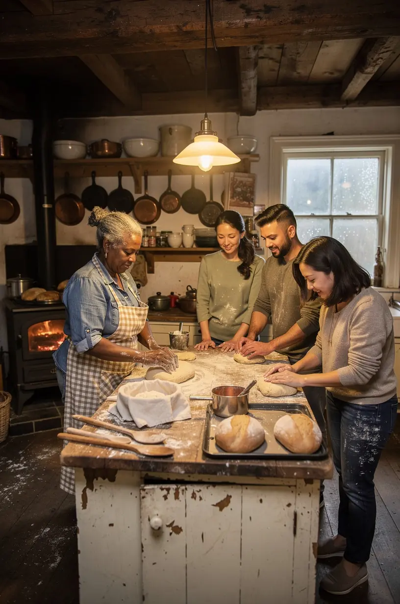 Семья посещает фермерский рынок в маленьком городке США, общаясь с местными производителями продуктов.